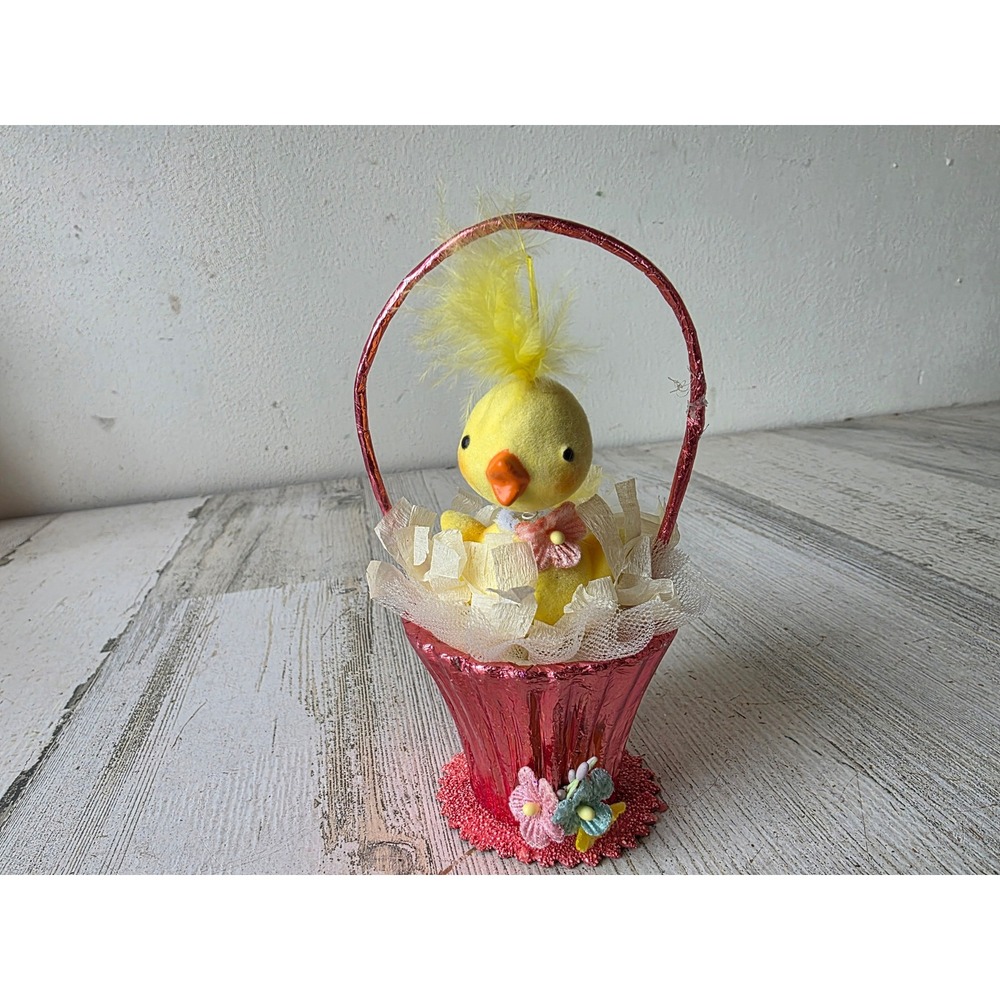 Cannon falls? bird basket Easter spring mini decor paper mache feather